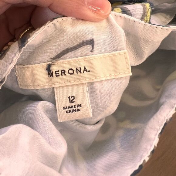 Boho Floral Midi Sundress Blue White Green Cotton Lined Side Zip Size 12 Merona - Picture 8 of 10